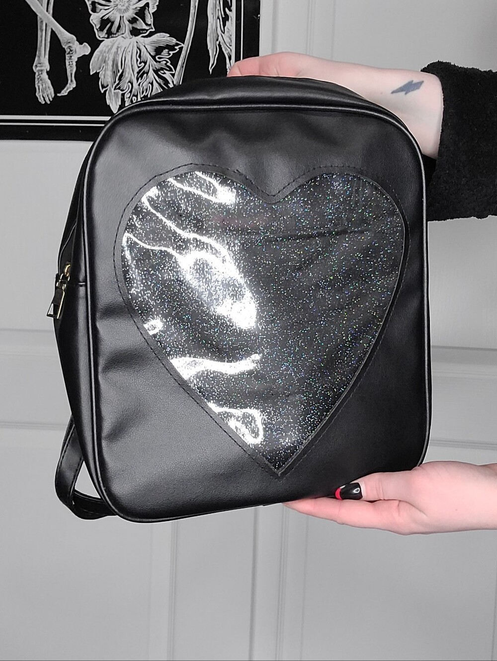 Silver/iridescent Heart Ita Bag Mini Backpack